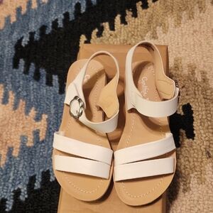 White Sandals with Silver Buckle